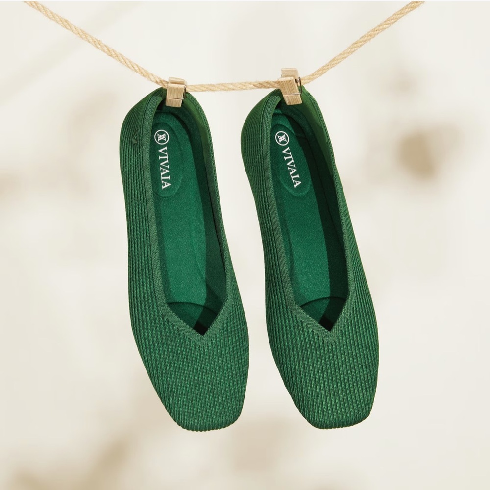 Vivaia Square Toe V-Cut Flats Margot 2.0 Forest Green Size EU 39.5 US 8.5